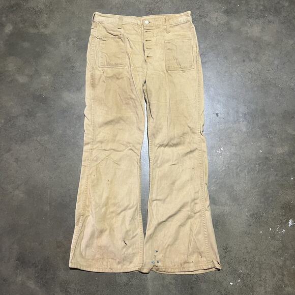 Vintage 70s Maverick Tan Buttonfly Bell Bottom Pants 31x29 - Picture 1 of 8